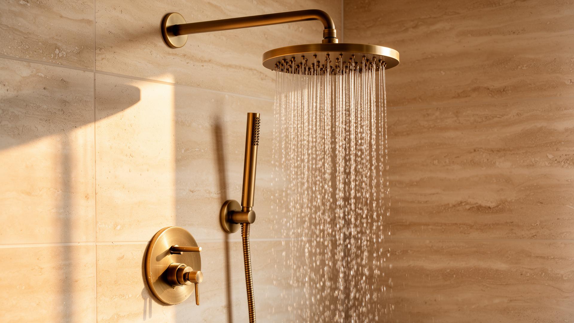 Modern Melbourne bathroom renovation with matte black rainfall shower and stone-look tiles by Spotless Trades