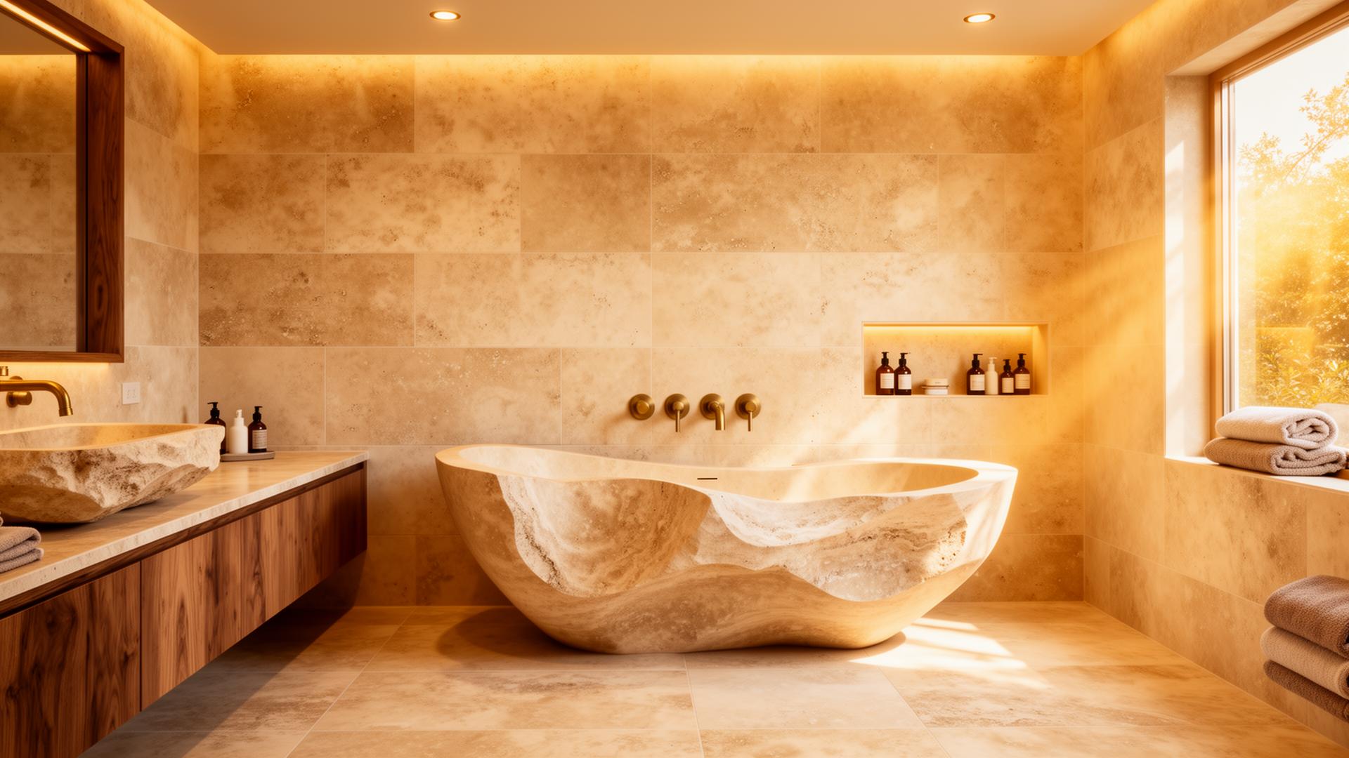 Premium modern bathroom renovation in Melbourne by Spotless Trades — frameless shower, stone-top vanity and freestanding bath